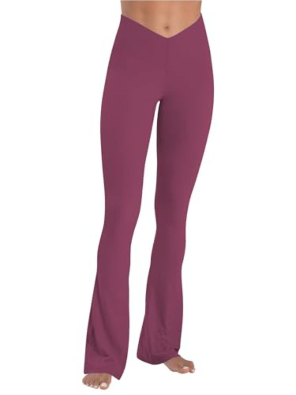 Women's Mini Flare Leggings V Crossover Mid Rise Tummy Control Yoga Pants
